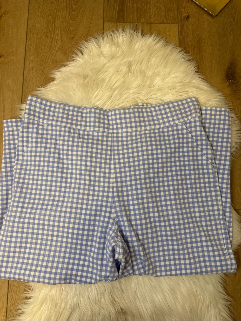 Duluth Trading Co Blue and White Gingham Wide Leg Cropped Pants Size CL - Picture 3 of 7